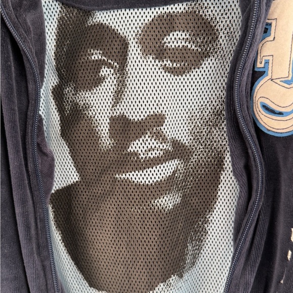 Tupac Malachi Rare Zip Up Velour Style Sweater S Y2K VTG Blue - Picture 6 of 12